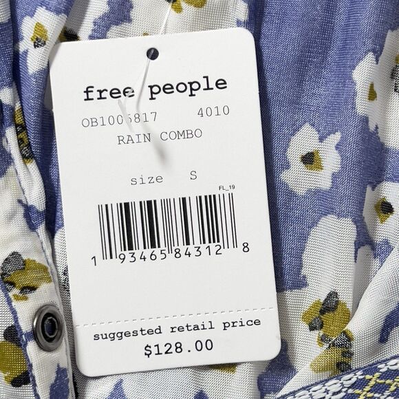 Free People Love Letter Tunic Top Mini Dress Sz S Blue Floral Long Sleeve - Picture 7 of 14